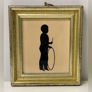 1930s Pre WWII Antique Borghese Italy Gold Gilt Framed Silhouette of Young Boy